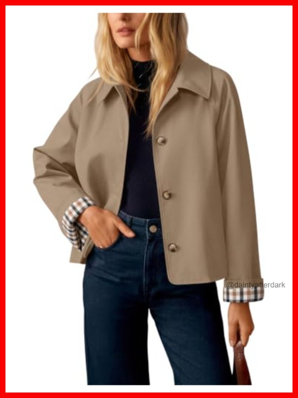 Cropped Trench Coat Plaid Button Front Fall Jacket